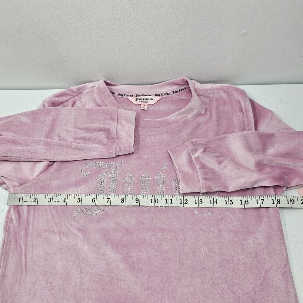 Juicy Couture Womens Pink Velour Sweatshirt Small Rhinestone Spellout Bling Soft - Picture 9 of 10